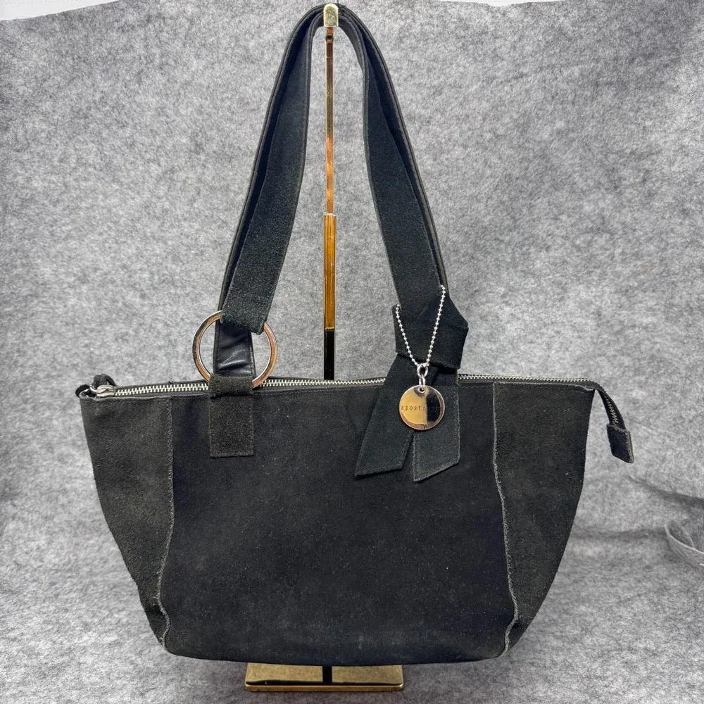 Vtg Y2K Apostrophe Black Suede Leather Shoulder Bag Boho Bohemian Minimalist